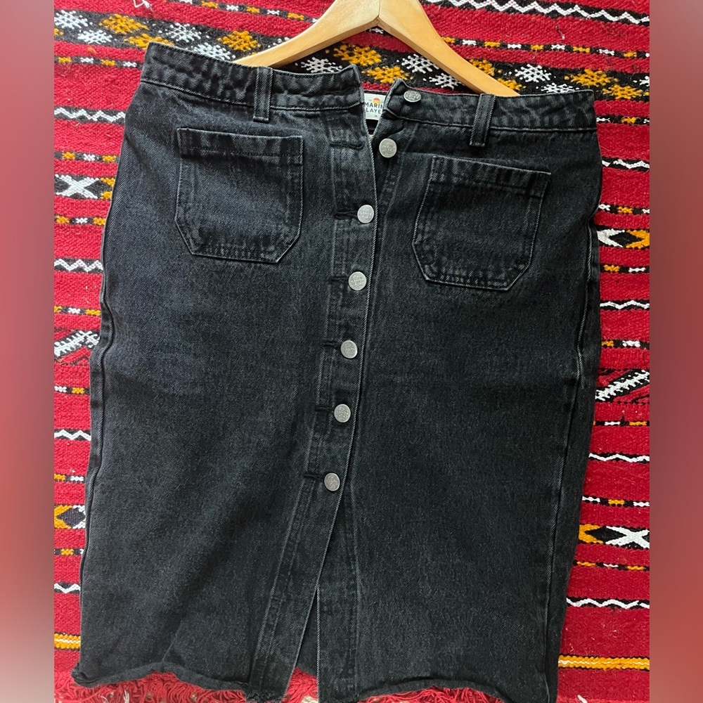 Black Denim pencil Button-Front Skirt Sz 28